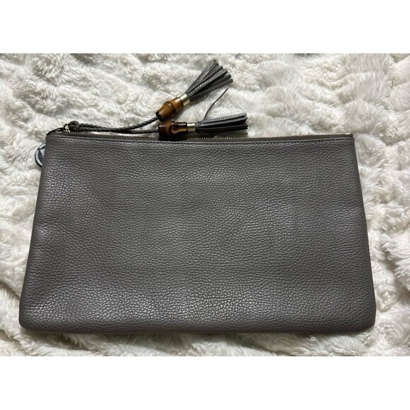 GUCCI Gray Leather Bamboo Pouch A-A-OS with COA - Picture 2 of 9